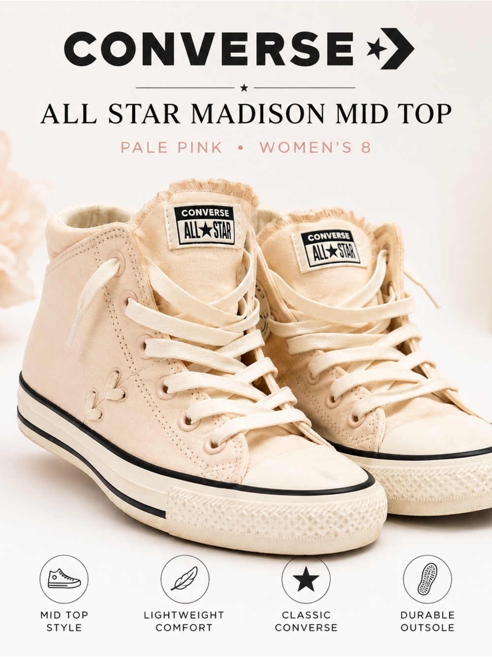 Converse All Star Madison Mid Top Sneakers Pale Pink Women’s 8